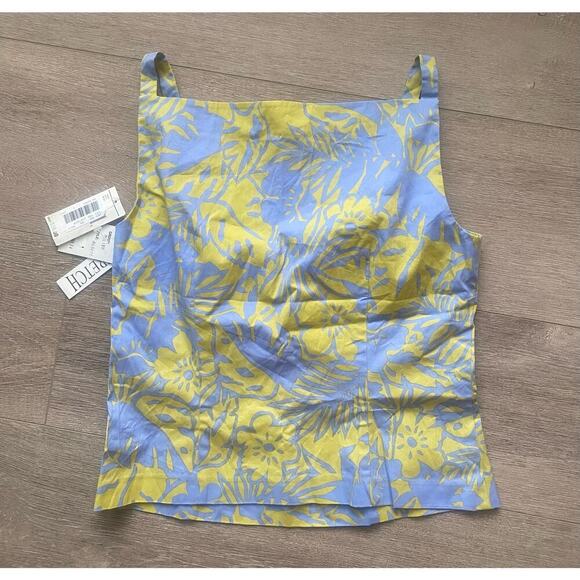 NWT Due per Due Collection Size 4 Blue & Yellow Floral Square Neck Tank - Picture 2 of 3